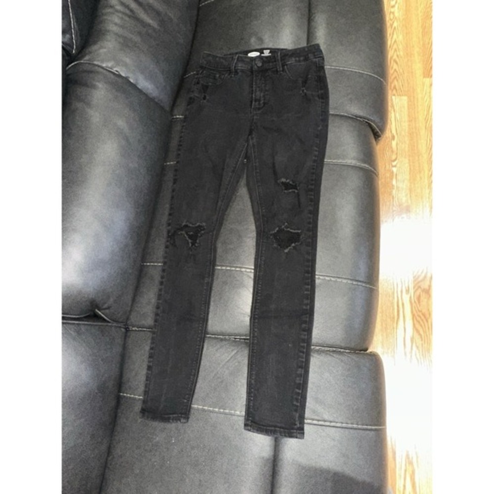 Old Navy Rockstar‎ Black Super Skinny High Rise Jeans Size 4 Ripped